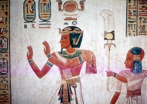 Pintura mural de Ramsés III llevando a su hijo fallecido a los dioses, Valle de las Reinas, Egipto de Unbekannt