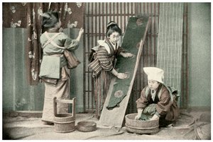 Lavando kimonos, Japón, 1904 de Unbekannt