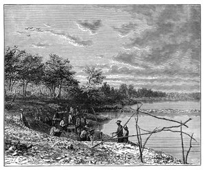 Lavando arena para diamantes en las orillas del río Vaal, Sudáfrica, c1890