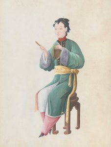 Acuarela de músico tocando jiaoluo, finales del siglo XVIII