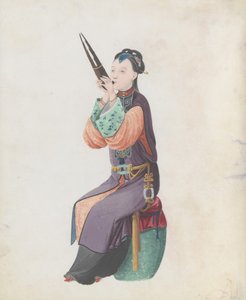 Acuarela de músico tocando sheng, finales del siglo XVIII