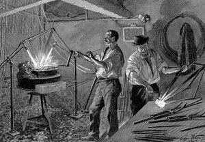 Soldadura de un cuadro de bicicleta, Francia, 1896 de Unbekannt