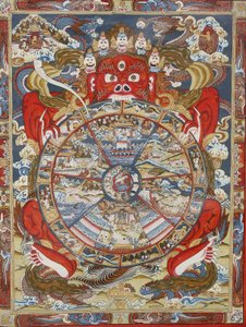 Rueda de la vida o rueda del Samsara (Mandala). Monasterio de Kopan, Bhaktapur, Nepal de Unbekannt
