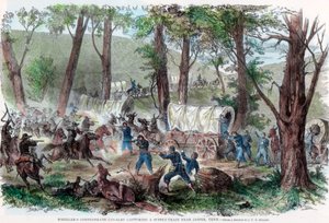 La caballería confederada de Wheeler capturando un tren de suministros cerca de Jasper, Tennessee, c1863
