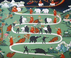 Cuento del elefante blanco en el monasterio de Kopan, Katmandú, Nepal de Unbekannt