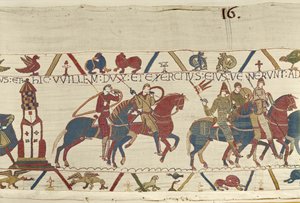 Guillermo lidera su ejército contra el Duque Conan de Bretaña, Tapiz de Bayeux de Unbekannt