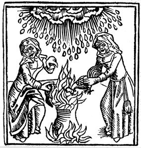 Brujas lanzando un hechizo para traer lluvia de Unbekannt