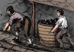 Mujer y niño trabajando en una mina de carbón, Bolton, Lancashire, 1848 de Unbekannt