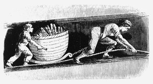 Mujer y niño dibujando una corve con 3-4 cwt de carbón, Bolton, Lancashire, 1848 de Unbekannt