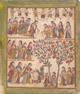 Yashoda ata las manos de Krishna: Página de un manuscrito disperso del Bhagavata Purana de Unbekannt