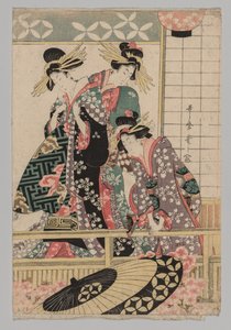 Mujeres de Yoshiwara mirando a la calle en primavera de Unbekannt
