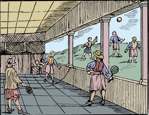 Jóvenes jugando una forma de tenis, siglo XVI de Unbekannt