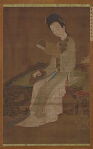 Joven mujer leyendo un libro de poemas, dinastía Ming, siglos XVI-XVII