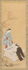Joven y una doncella cerca de un pozo, período Edo, 1615-1868 de Unbekannt