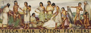 Estudio mural de Yucca, cabello, algodón, plumas de Unbekannt