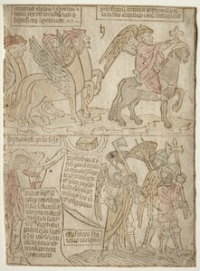 Página del Apocalipsis: Los langostas con el ángel del abismo y la sexta trompeta, 1400s de Unbekannt