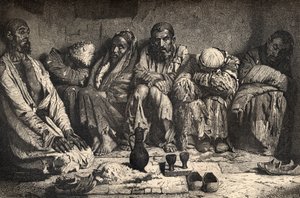 Un fumadero de opio en Asia Central, ilustración de 