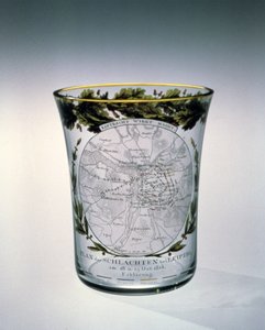 Vaso soplado, teñido y esmaltado decorado por Samuel Mohn, 1813-14