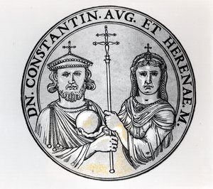 Constantino VI (770-c.797 d.C.) y su madre Irene (grabado)