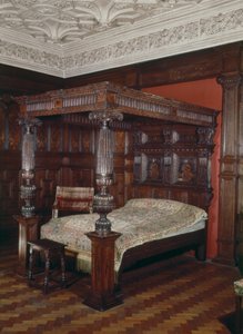 Cama con dosel, roble tallado, siglos XVI-XVII