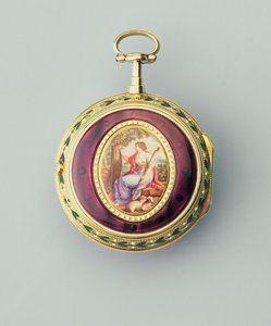 Reloj cilíndrico de oro y esmalte con estuche consular, por Thomas Grignion and Son, 1777