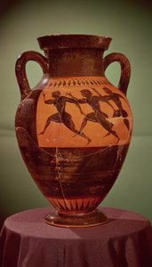 Ánfora griega de figuras negras que representa corredores en una carrera, 600-550 a.C. de Unbekannt Unbekannt