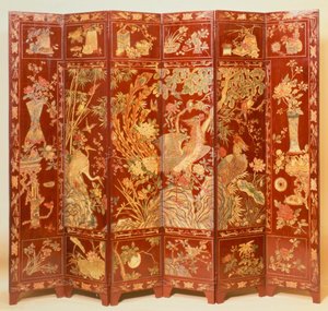 Escena pastoral, (pantalla de laca roja con chinoiserie dorada) de Unbekannt Unbekannt