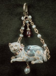 Colgante de gato renacentista con perla barroca natural de Unbekannt Unbekannt