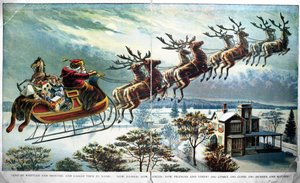 La primera salida de Santa con trineo y renos, ilustración para Una visita de San Nicolás, por Clement Clarke Moore, 1890s de Unbekannt Unbekannt