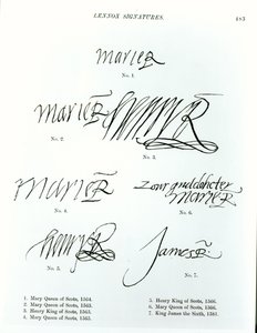 Firmas de María Reina de Escocia, Enrique Rey de Escocia y Jacobo VI de Escocia