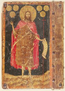 San Juan Bautista con florines de oro, de la portada de Constituciones y Estatutos del Gremio de Monederos, c.1380 de Unbekannt Unbekannt