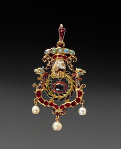 La joya de Aberdeen; colgante de oro con joyas y esmaltes con un mechón de cabello que se dice es de María Reina de Escocia, finales del siglo XVI de Unbekannt Unbekannt