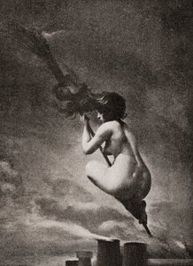 La bruja en su escoba, después de una obra de L.R. Falero. De Illustrierte Sittengeschichte vom Mittelalter bis zur Gegenwart de Eduard Fuchs, publicado en 1909.