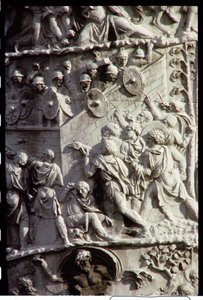 Columna de Trajano, construida para celebrar la victoria sobre los dacios, posiblemente diseñada por Apolodoro de Damasco, 113 d.C. (detalle) de Unbekannt Unbekannt