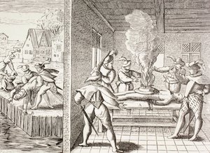 Propaganda del siglo XVI ilustrando la violencia de los Gueux contra los católicos, de 