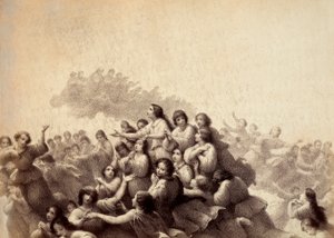 Una bandada de almas vuela por el firmamento del Paraíso. Ilustración del Canto III del Paradiso de La Divina Comedia de Dante Alighieri. Obra de Franceso Scaramuzza dedicada al Ayuntamiento de Florencia. de Unbekannter Künstler
