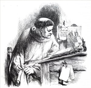Un monje iluminando un manuscrito de Unbekannt
