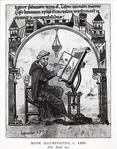 Un monje iluminando un manuscrito