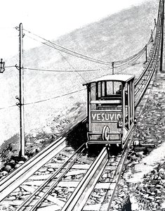 Elevación lateral del coche en el funicular del Vesubio de Unbekannt