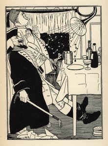 Una trompeta que se había congelado, produce sonidos por sí sola cuando se calienta, para la diversión y asombro de todos. Ilustración de William Strang (1859-1921) y JB Clark de Las aventuras del Barón de Munchausen (Munchhausen) de Rudolf Erich Raspe (17 de Unbekannt