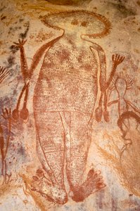Pintura rupestre aborigen de un wandjina, Mt Elizabeth Station, Kimberley, Australia Occidental, c.2000 a.C. de Unbekannter Künstler