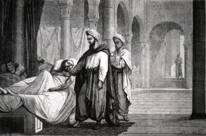 Abulcasis (936-1013) médico del califa Al-HakamII, en el hospital de Córdoba (España), grabado