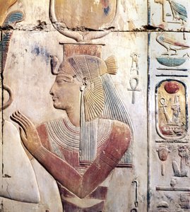Abydos en Egipto: Templo Osiriac de Sethi (Seti) I, La Diosa ISIS.