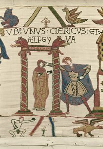 Aelfgyva con un sacerdote, Tapiz de Bayeux (bordado en lana sobre lino)