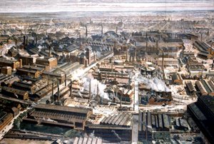Vista aérea de la fábrica de Krupp en Essen, hacia 1920 (grabado) de Unbekannter Künstler