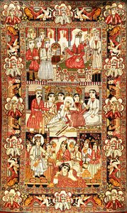 Una alfombra pictórica antigua de Kirman