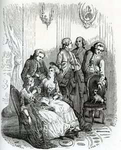 Una velada en el castillo de Vaux-le-Vicomte en tiempos del rey Luis XV (1710-1774). Siglo XIX (grabado de "Mysteres des vieux chateaux de France" de Le Francois)