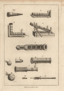 Armas antiguas de Valturinns, Uffano, mortero de codo fantasioso, bombardas, bombas y cámaras de lanzapiedras perrier