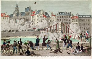 Ataque al Ayuntamiento de París y batalla del puente de Arcola, 28 de julio de 1830 (grabado) de Unbekannter Künstler