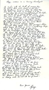 Copia autógrafa en la escritura del poeta, Thomas Gray, de su poema 